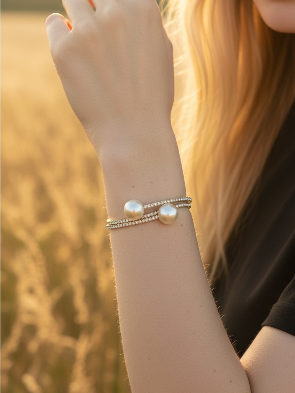 Elegant Pearl and Crystal Wrap Bracelet - Gold Tone